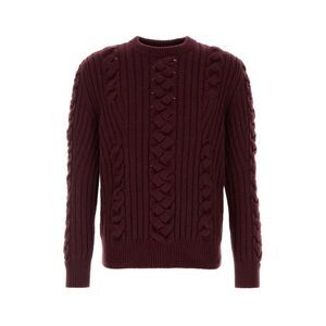 ALEXANDER MCQUEEN Men's Cable Knit Crewneck Sweater Men BURGUNDY Sweaters &